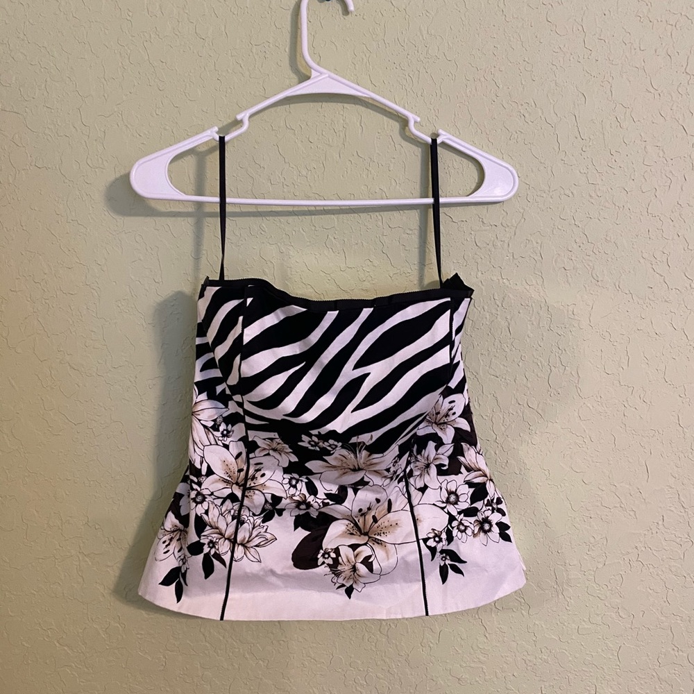 Zebra/Flower Print Strapless Top